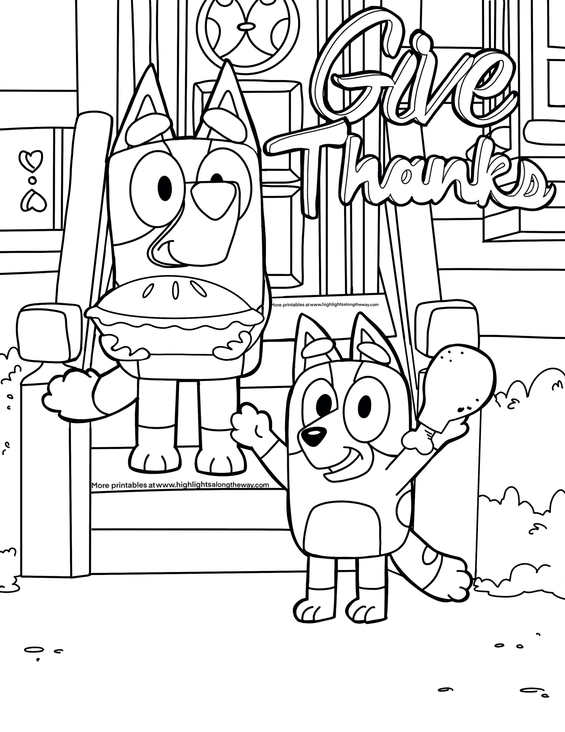 bluey thanksgiving coloring page and fall coloring page